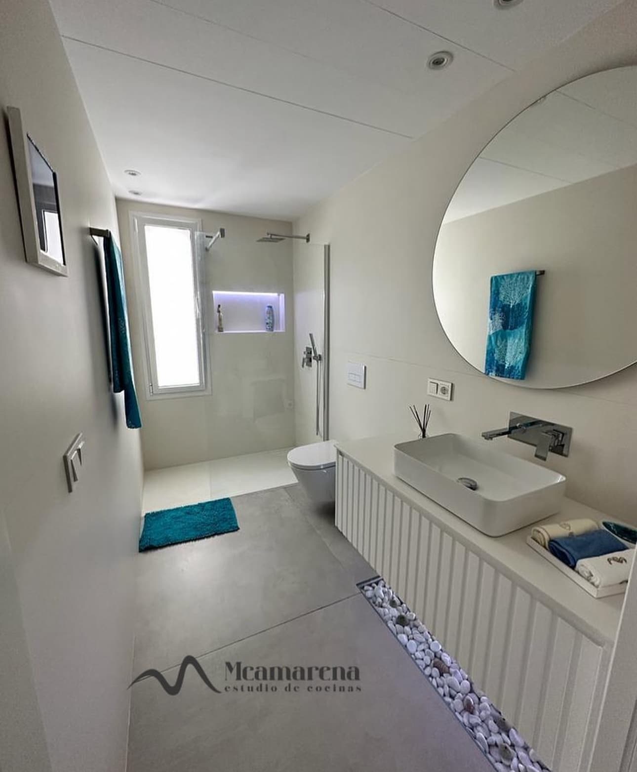 Baño blanco y azul